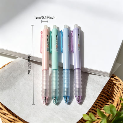4pcs Set: 2 Pens + 2 Refills in Random Macaron Colors, Cloud-Grip Comfortable Erasable Gel Pens. Retractable Click Mechanism with Blue/Black Ink, Easy to Erase Mistakes, Includes Built-in Eraser. Cloud-Grip Design for Comfortable, Fatigue-Free