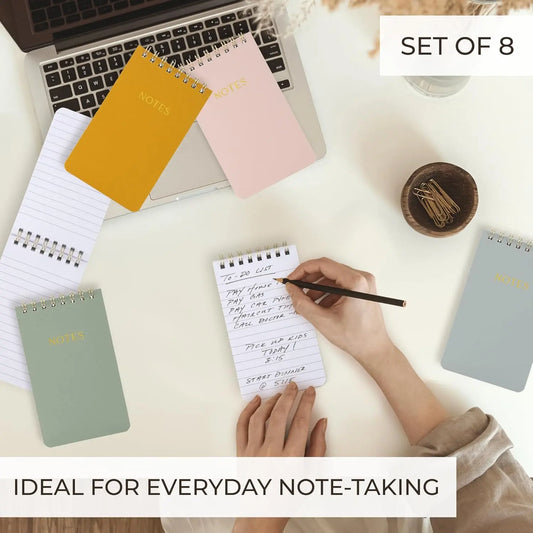 Women's Aesthetic Pocket Notebooks Set of 8, 3x5 in Palm-Sized Double-Wired Bound Lined Notepads, Truly Gorgeous in Modern Colors, Color-Coded, Super Neat & Convenient, Ideal for School, Boosting Productivity, Staying Organized & On Top of Things, Spiral