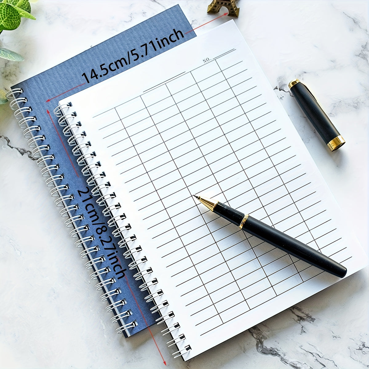 A5 Spiral Bound Grid Paper Notebook 100 Pages Blue/Black Textured Cover Horizontal/Vertical Layout Options for Time Tracking Ranking Accounting Inventory Management Activity Planning Grid Notebook