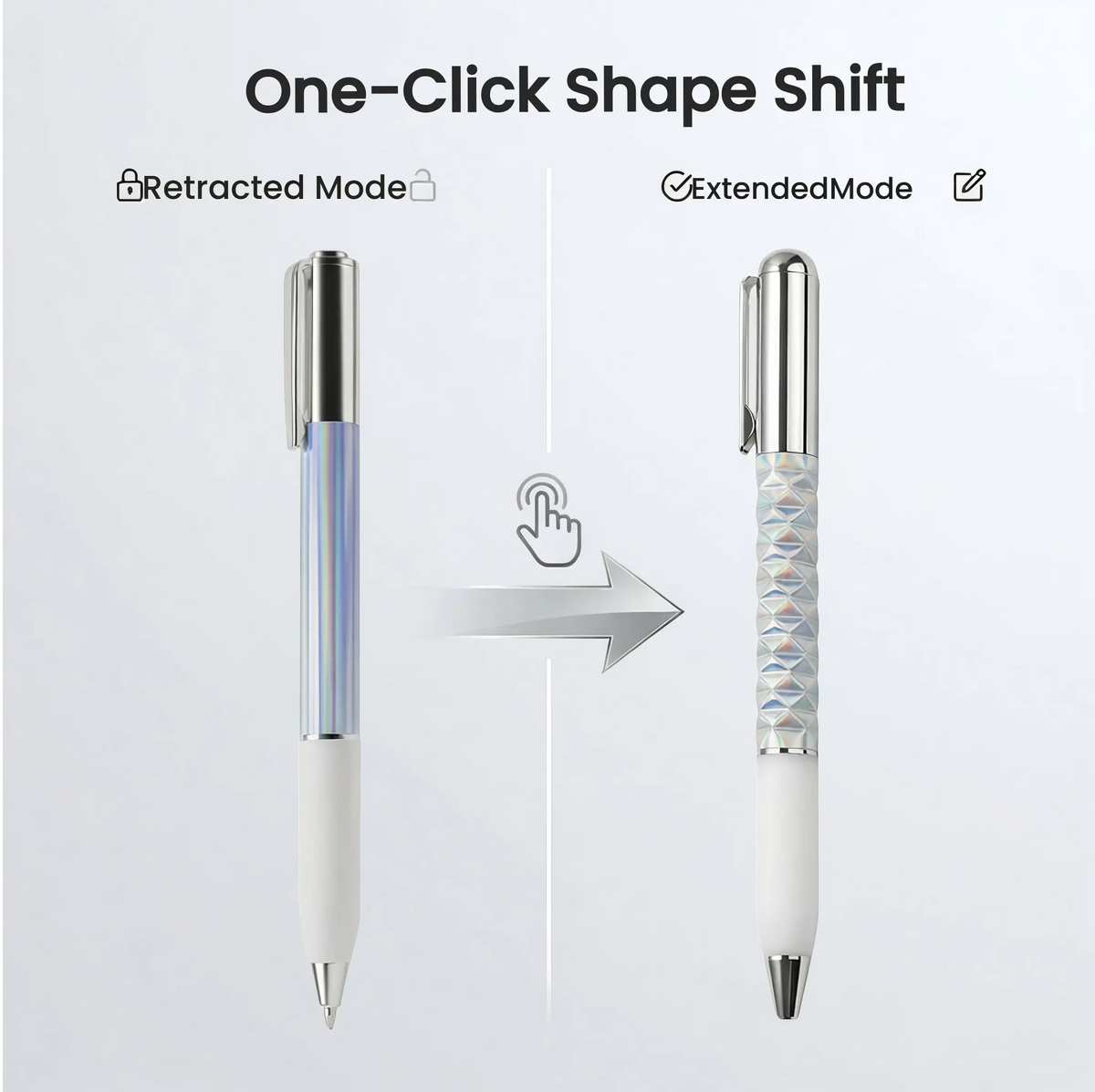 One-Click Deformable Pen, Geometric Shape-Shifting Pen - 6 Pack ( 2 Black, 2 Silver, 2 Gold) | Press to Form Diamond Crinkle Design | Multi-Functional Creative Gift for Writing, Drawing & Stress Relief