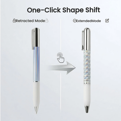One-Click Deformable Pen, Geometric Shape-Shifting Pen - 6 Pack ( 2 Black, 2 Silver, 2 Gold) | Press to Form Diamond Crinkle Design | Multi-Functional Creative Gift for Writing, Drawing & Stress Relief