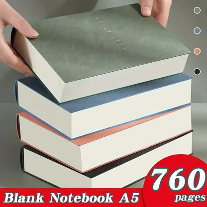 Minimalist 760 Page Blank Notebook - A5 Size, Suitable For Sketching And Doodling, Made Of Artificial Leather, Soft Cover, Ideal For College Students And Adults, Christmas Gifts