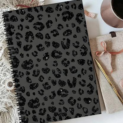 Gold Leopard Print Spiral Notebook, Dual Spiral Binding, 60 Pages Lined Blank, Ideal for Daily Inspiration, Planning, Study Notes, Spiral Bound Notebook