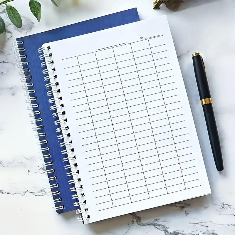 A5 Spiral Bound Grid Paper Notebook 100 Pages Blue/Black Textured Cover Horizontal/Vertical Layout Options for Time Tracking Ranking Accounting Inventory Management Activity Planning Grid Notebook