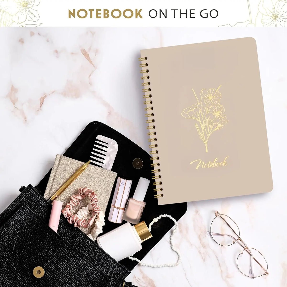 Notebooks for Work, Small Cute Beige Hardcover Spiral Journal 6x9, 100 Pages | Aesthetic College Ruled Notebooks & Writing Pads for Women, Students, Office, School,  Thick Paper