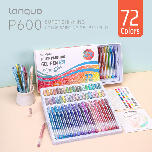 Languo 72 Metallic Glitter Gel Pens - Aesthetic Pens, Colorful/Glitter Drawing & Painting Supplies, Office Stationery, Ideal for Girls to Ignite Spark of Creativity, Adult Coloring Books