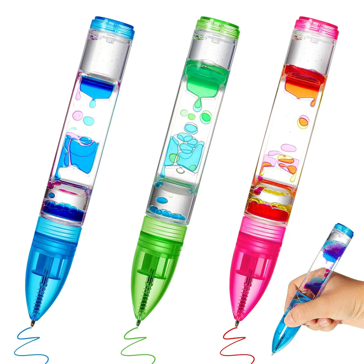 3/6 Pcs Pen Shape Fidget Timer Liquid Motion Bubbler Pens with Colorful Ink, Unisex Sensory Fidget Toys for Stress Relief, Office Desk Novelty Gifts (Vibrant Color)