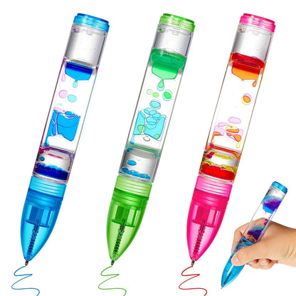 3/6 Pcs Pen Shape Fidget Timer Liquid Motion Bubbler Pens with Colorful Ink, Unisex Sensory Fidget Toys for Stress Relief, Office Desk Novelty Gifts (Vibrant Color)