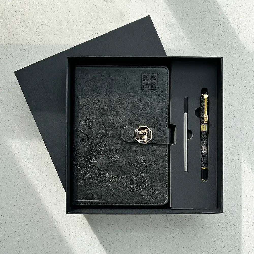 Chinsikol Chinese-Style Hardcover Business Notebook Journal Gift Set, Aesthetic Notebook, Orchid Embossed Springtime Design, Ideal for Notes and Meetings #GLOBAL PICKS