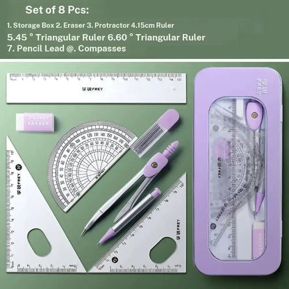 7pcs Compass Ruler Set, Measuring Instrument for Elementary and Middle School Students, Exam Essential Tools, Includes Protractor Straightedge Triangle Board
