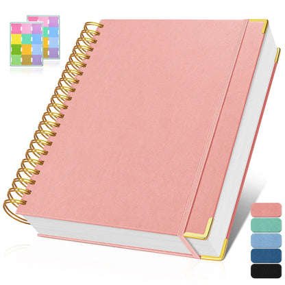 OMEYA Premium Leather Hardcover Notes Notebook, A4/A5 Stationery Supplies with Index Tabs, 300 Numbered 100GSM No-Bleed Thick Lined Pages, Twin-Wire Lay Flat Journal with Content Pages for Work, Study, College School Supplies, Back To School Haul, Cute Sc
