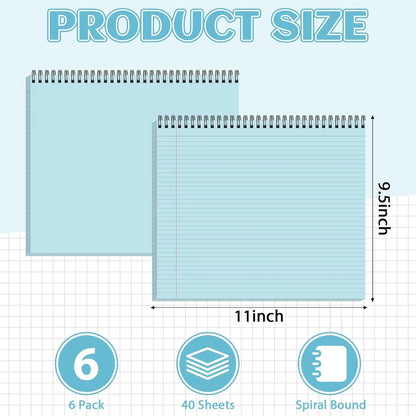 6 Packs 9.5" x 11" Landscape Note Pads College Ruled Notebooks Perforated NotePads 40 Sheets Punched Top Spiral Bound Notebooks 80GSM Lined Notepads for School,Office,Home,back to school,back to school haul,sohochic