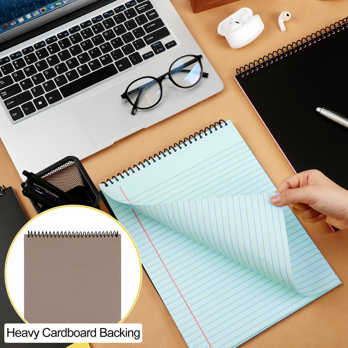 6pcs Legal Pad Top Spiral Bound Notebook 11 X 8.5 Inches Wirebound Notepad Double Sided Ruled Memo Office Steno Book with Stiff Back Durable Cover for Business, 70 Sheets
