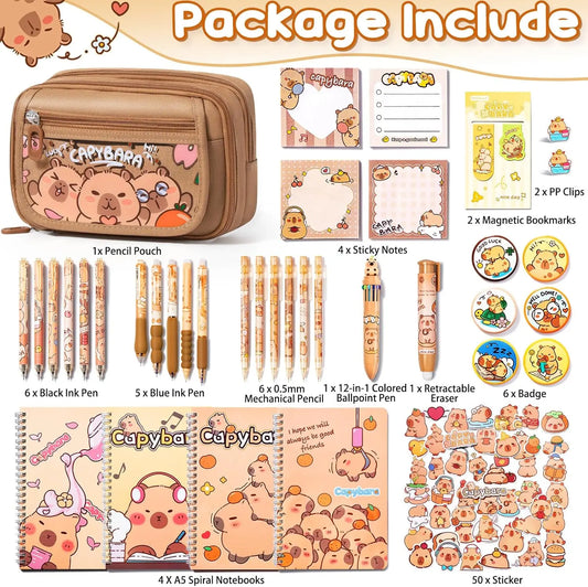36PCS Lightweight Adorable Capybara Stationery Set - Kawaii College School Supplies, Back to School Stuff with Pencil Case, Gel Pens, Mechanical Pencils, Stickers, Pins, Notebooks, Sticky Notes - Office Accessories, Teen Girl Gifts,back to school shopping