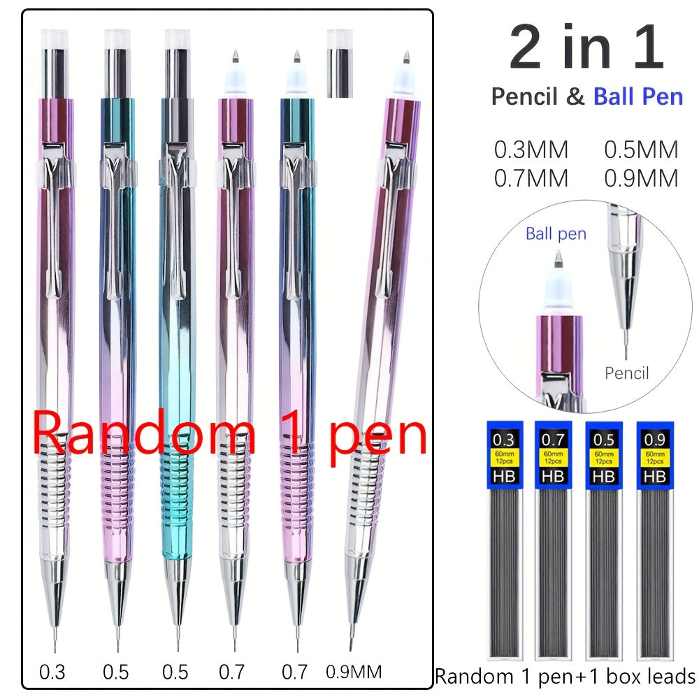 Creative Pencil Ballpoint Pen 2-In-1 Blue 0.3 0.5 0.7 0.9Mm 1 Random Mechanical Pencil with Replacement Lead, Multifunctional Writing Stationery