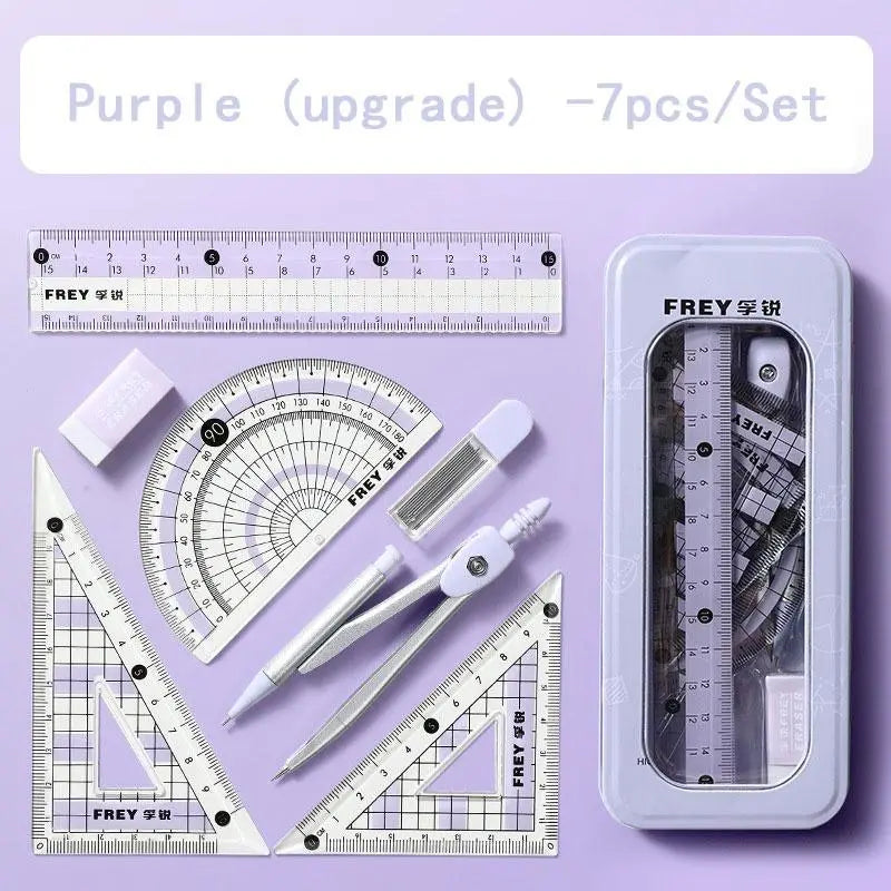 Compass & Ruler Set, Measuring Instrument, 7 Counts/set Including Compass & Measuring Ruler& Eraser & Lead, School Supplies for Students, Office Supplies