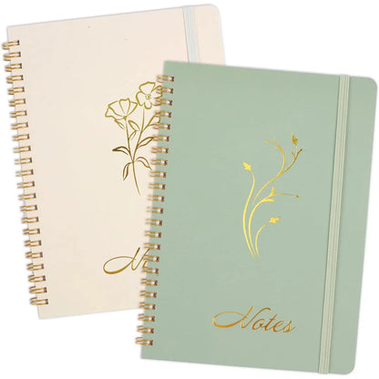 Aesthetic Spiral Notebook, 2 count Cute Notebook, 8.3" x 6" Notebook For Women, A5 Spiral Journal Notebook for Office/School/ (Green & Beige)