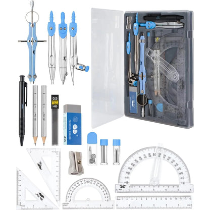 - Geometry Set, 15 count Set with 6 Inch Swing Arm Protractor | IncludesMetal Divider, Set Squares, Ruler, Compasses for Math for Drafting & School Supplies