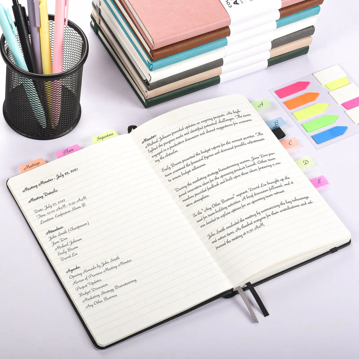 OMEYA 3-Pack A5 College Ruled Hardcover PU Leather Journal Notebook, Minimalist Design with Elastic Band, Pen Loop, Inner Pockets, 100GSM Thick No-Bleed Paper for Office School Use