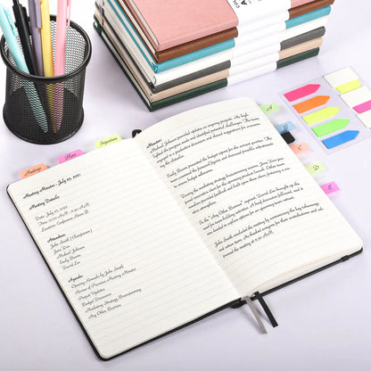 OMEYA 3-Pack A5 College Ruled Hardcover PU Leather Journal Notebook, Minimalist Design with Elastic Band, Pen Loop, Inner Pockets, 100GSM Thick No-Bleed Paper for Office School Use