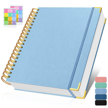 OMEYA Premium Leather Hardcover Notes Notebook, A4/A5 Stationery Supplies with Index Tabs, 300 Numbered 100GSM No-Bleed Thick Lined Pages, Twin-Wire Lay Flat Journal with Content Pages for Work, Study, College School Supplies, Back To School Haul, Cute Sc