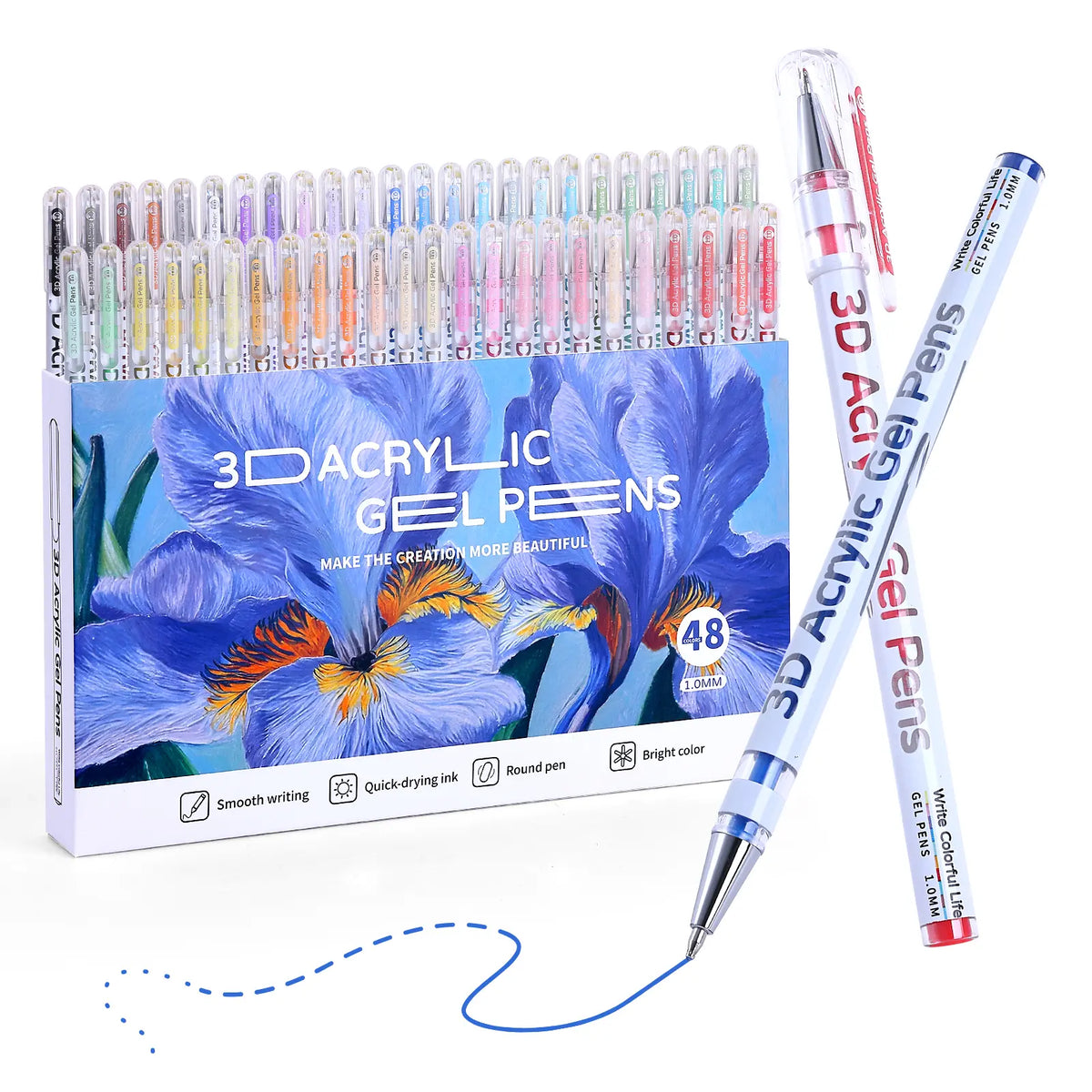 KEMYR 3D Acrylic Gel Pens, 12/24/36/48 Bold Vibrant Ink Colors, 1mm Bullet Tip, Smooth Writing, for Dark Black Paper, Doodle Art, Greeting Card Crafting, Sketchbook Ideas, Fabric, Leather, Office Art Supplies