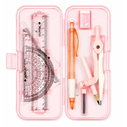 9-Piece Geometry Set for Math Class, Compass and Protractor with Ruler, Triangle, Mechanical Pencil, Eraser and Lead Refills, Student Drawing Tools Kit, School Supplies