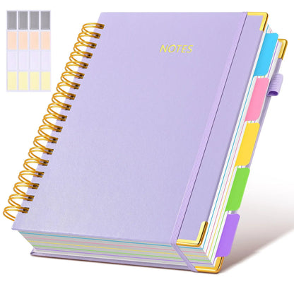 Leather Bound Journal - 8"x10" B5 Leather Hardcover Spiral School Notebook, 300 College-Ruled Paper Pages, Removable Divider Tabs, 5-Subject, Expandable Back Pocket, for School Work, Office Accessories
