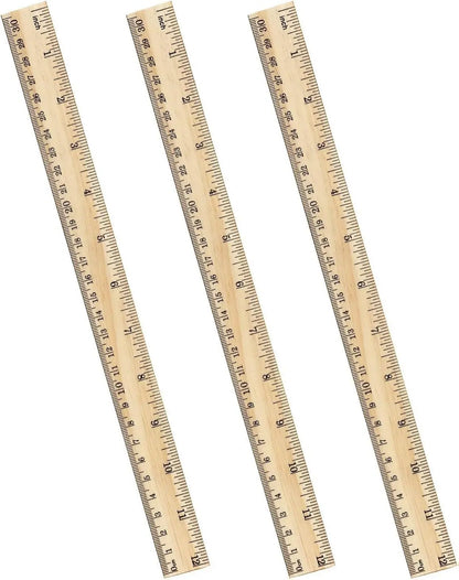 3-Pack 12-Inch (30cm) Wooden Ruler, 2-Scale Measuring Instrument for Elementary School Students, Office Stationery Supplies
