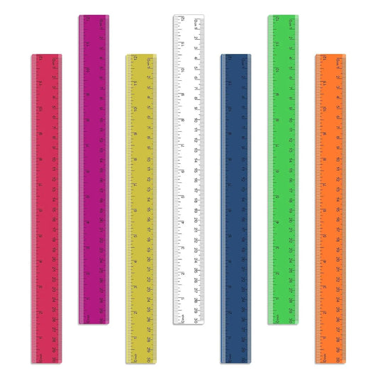 7 Pack 12 Inch Rulers, 30 cm Transparent Rulers, Assorted Color Clear Plastic Rulers with Inches and Centimeters, for Kids School Home and Office Supplies