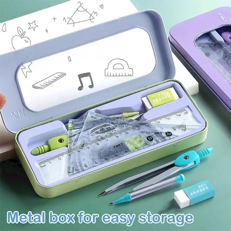 Compass & Ruler Set, Measuring Instrument, 7 Counts/set Including Compass & Measuring Ruler& Eraser & Lead, School Supplies for Students, Office Supplies