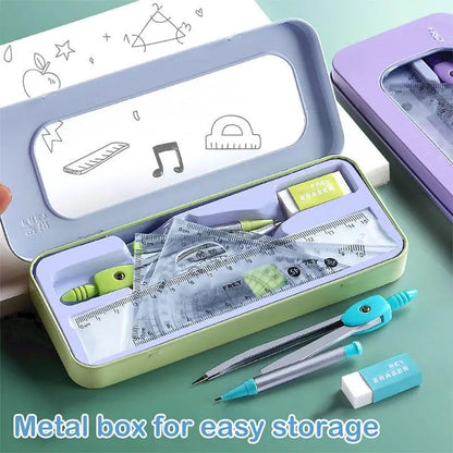 Compass & Ruler Set, Measuring Instrument, 7 Counts/set Including Compass & Measuring Ruler& Eraser & Lead, School Supplies for Students, Office Supplies