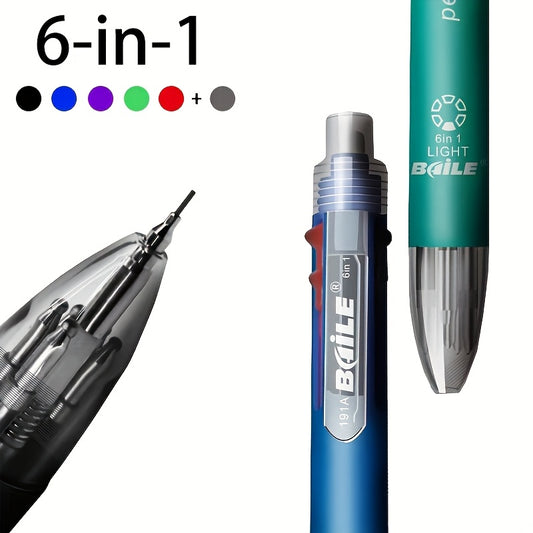 1pc 6-In-1 Multicolor Ballpoint Pens 5-Color Ballpoint Pen 1pc Automatic Pencil with Eraser for Office Writing Supplies Stationery School Supplies, And Teacher Gifts (5-Color Ballpoint Pen And 1pc Automatic Pencil Lead = 6-In-1)