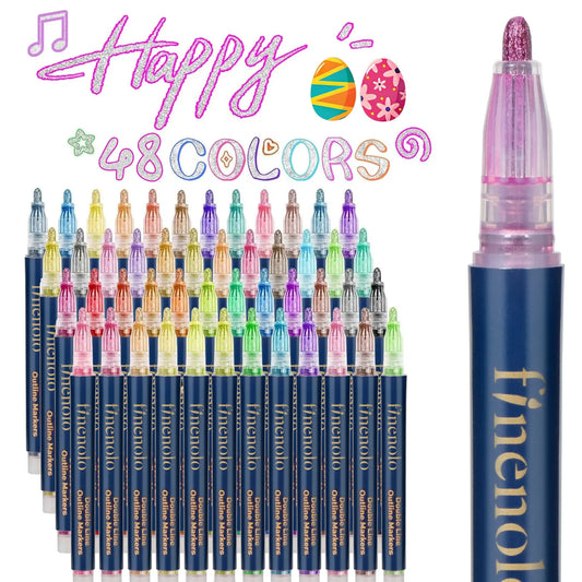 FINENOLO Outline Shimmer Markers, 36 & 48 Glitter Metallic Gel Pens for Coloring, Teenage Girls Gifts, School Supplies for Kids Ages 4-8,10,16, Art Crafts Journaling Office Stationery