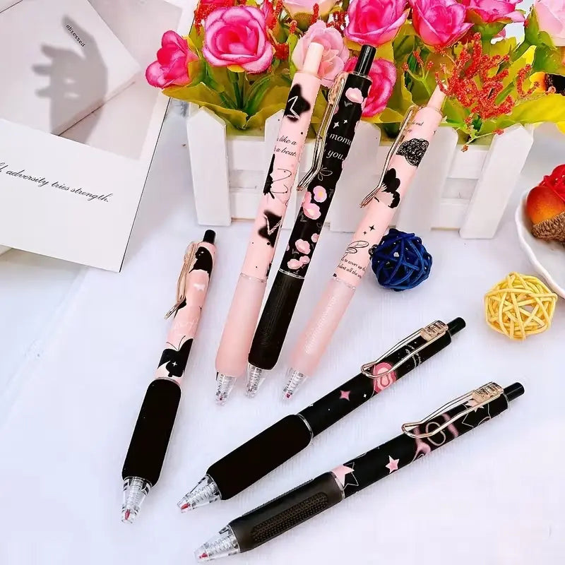 Cute Butterfly Design Gel Pens Set, 6/18pcs Ink Quick-Drying Click Type, 0.5mm Medium Point for Students & Office Use