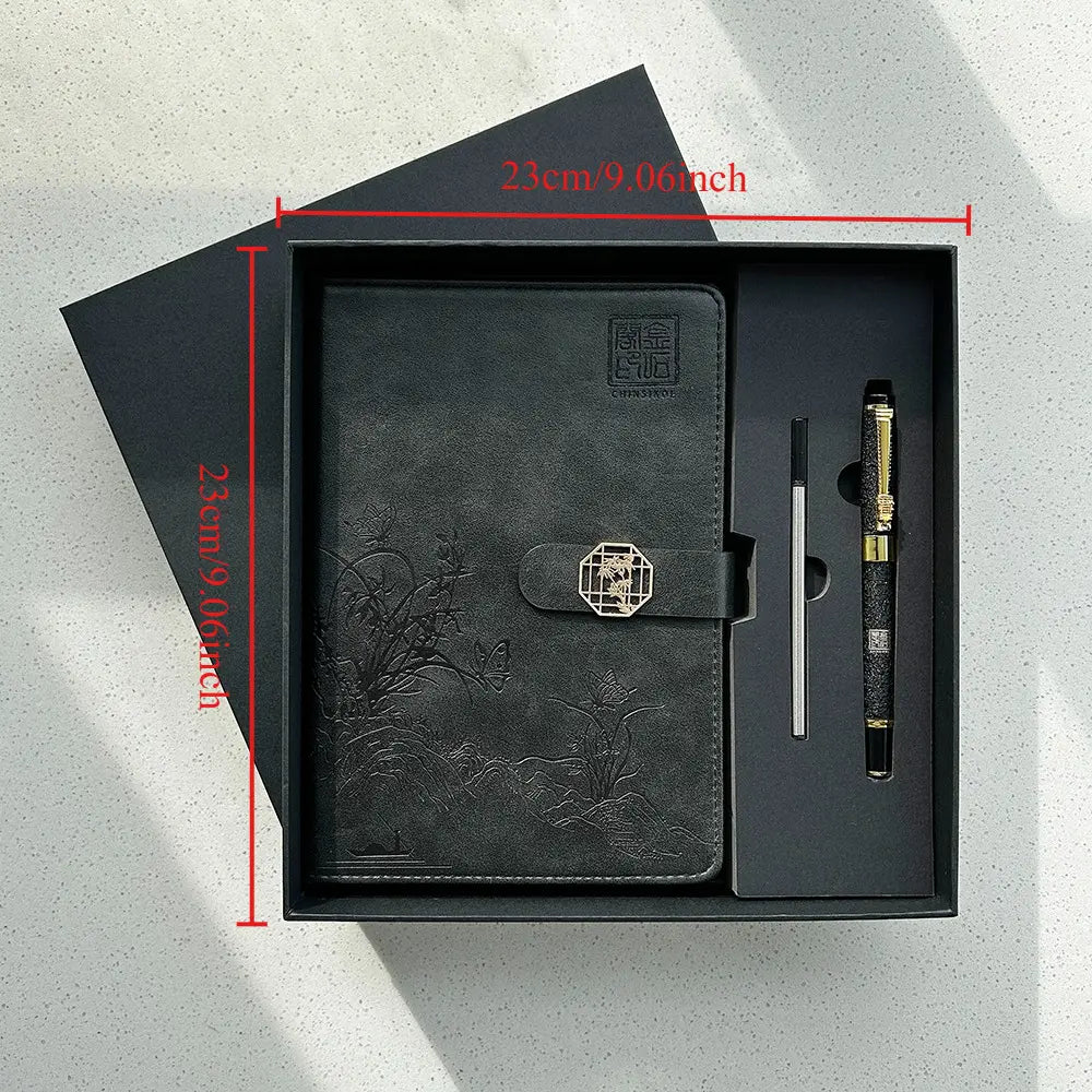 Chinsikol Chinese-Style Hardcover Business Notebook Journal Gift Set, Aesthetic Notebook, Orchid Embossed Springtime Design, Ideal for Notes and Meetings #GLOBAL PICKS
