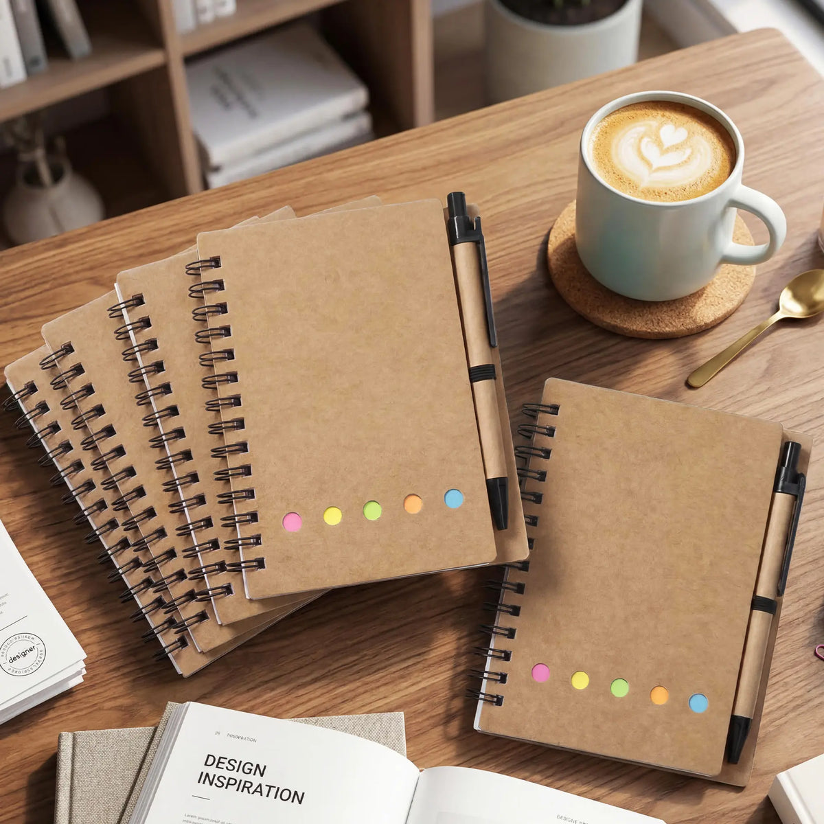 30-Pack Kraft Paper Mini Spiral Notebooks (the notebook), 60-Page 13x10 cm Pocket Notepads with Sticky Notes, Sticky Tabs, 5-Color Tabs & Free Pen, School Supplies Haul for Cute School Supplies,sohochic