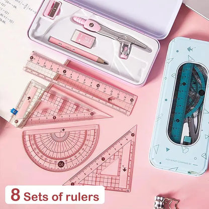 Compass & Ruler Set, Measuring Instrument, 7 Counts/set Including Compass & Measuring Ruler& Eraser & Lead, School Supplies for Students, Office Supplies