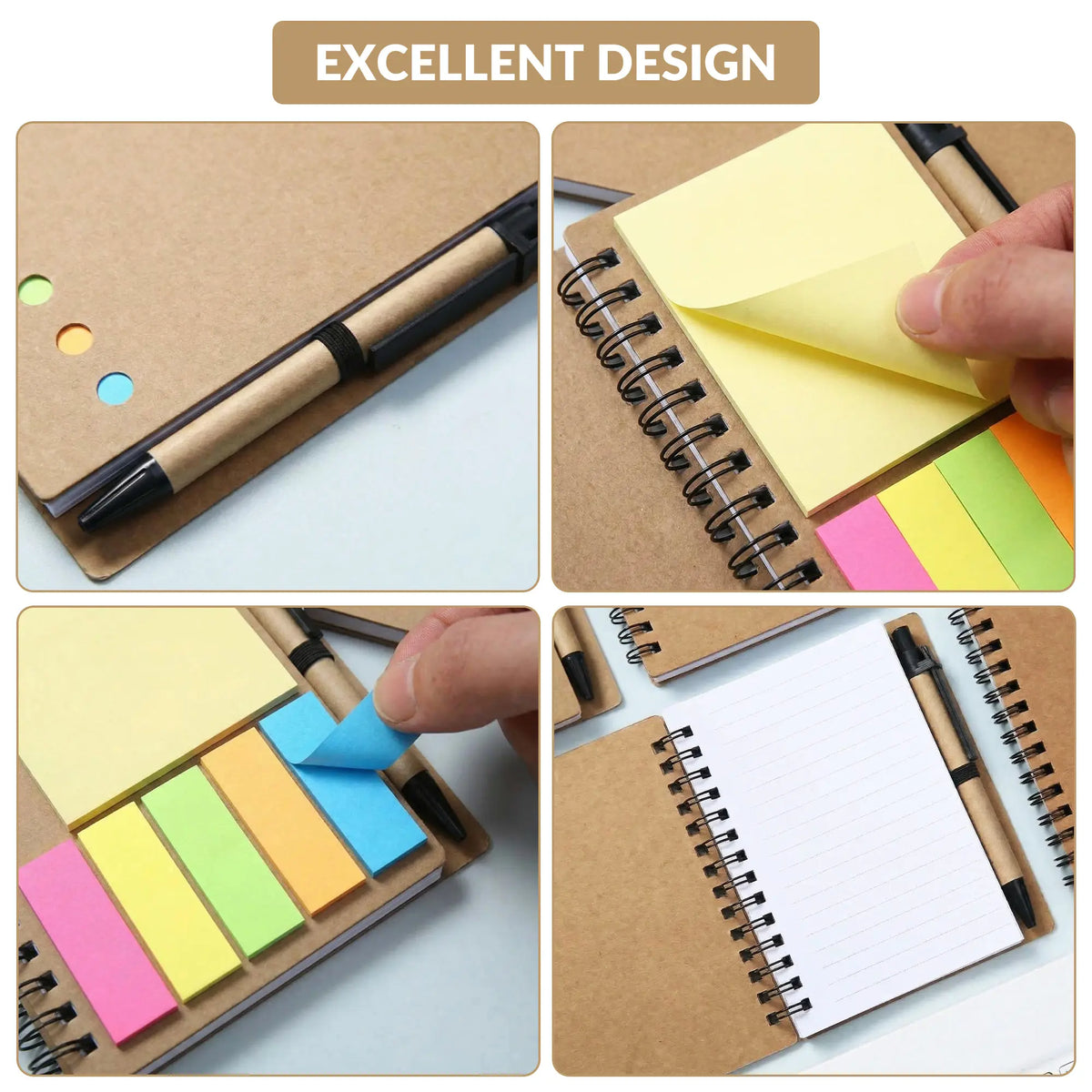 30-Pack Kraft Paper Mini Spiral Notebooks (the notebook), 60-Page 13x10 cm Pocket Notepads with Sticky Notes, Sticky Tabs, 5-Color Tabs & Free Pen, School Supplies Haul for Cute School Supplies,sohochic