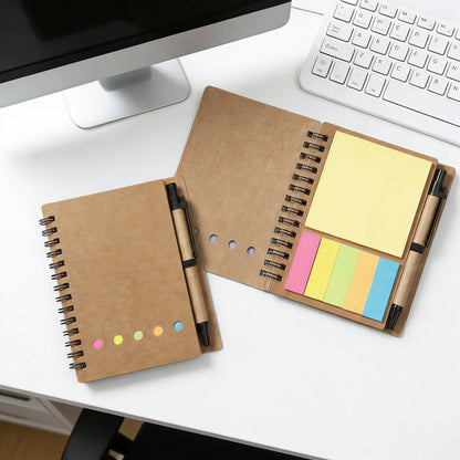 30-Pack Kraft Paper Mini Spiral Notebooks (the notebook), 60-Page 13x10 cm Pocket Notepads with Sticky Notes, Sticky Tabs, 5-Color Tabs & Free Pen, School Supplies Haul for Cute School Supplies,sohochic