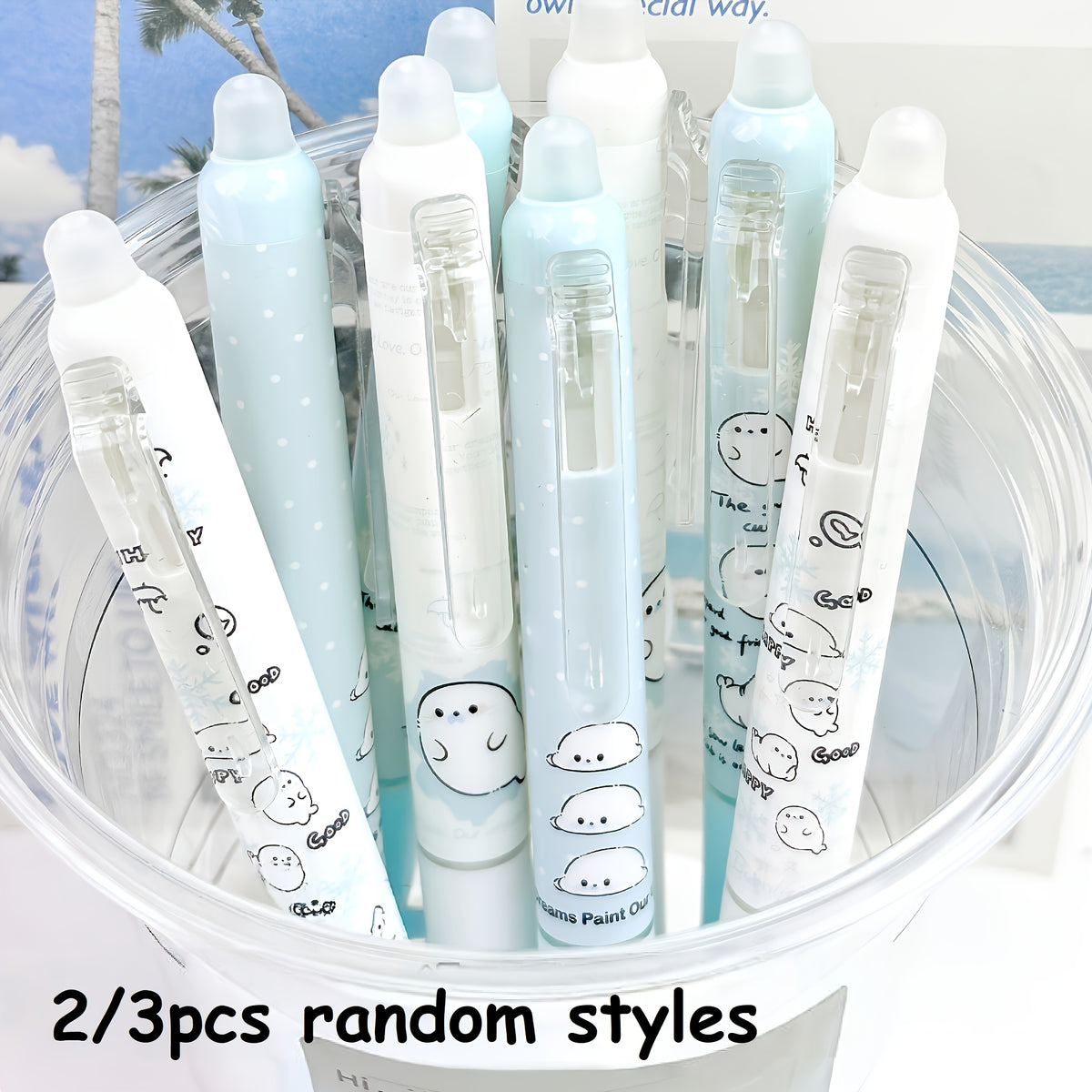 2/3pcs Random Cute Little Seal Pattern Erasable Pen, Side-Press High-Value Click Pen, 0.5mm Gel Pen, Suitable for Office and Study - Pcs