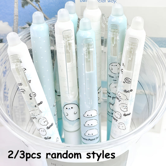 2/3pcs Random Cute Little Seal Pattern Erasable Pen, Side-Press High-Value Click Pen, 0.5mm Gel Pen, Suitable for Office and Study - Pcs