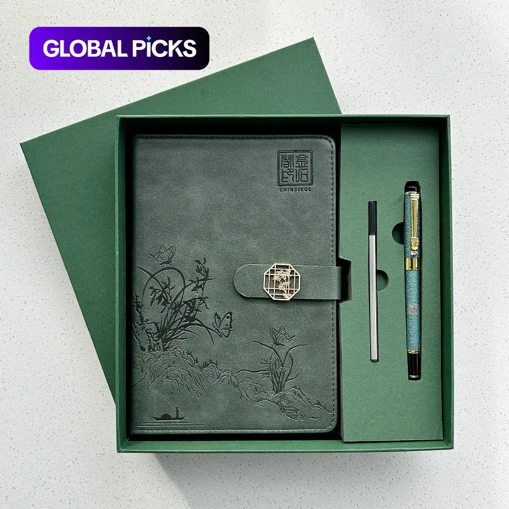 Chinsikol Chinese-Style Hardcover Business Notebook Journal Gift Set, Aesthetic Notebook, Orchid Embossed Springtime Design, Ideal for Notes and Meetings #GLOBAL PICKS