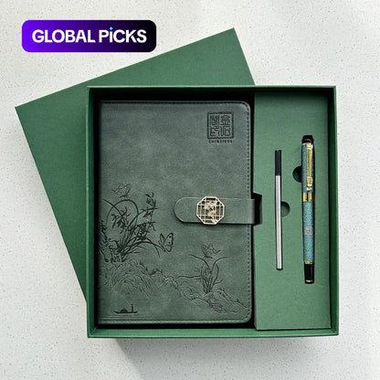 Chinsikol Chinese-Style Hardcover Business Notebook Journal Gift Set, Aesthetic Notebook, Orchid Embossed Springtime Design, Ideal for Notes and Meetings #GLOBAL PICKS