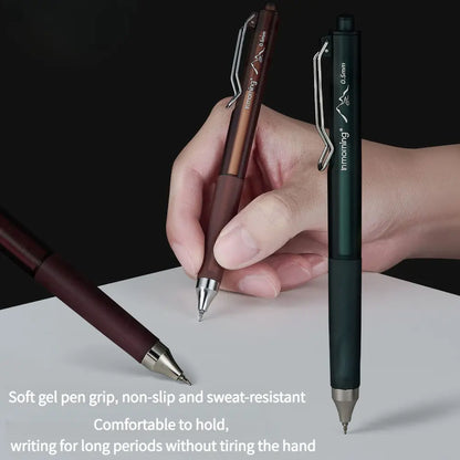 Aesthetic Gel Pens 12-Piece Set - 0.5mm, Low Center of Gravity, Retractable, Dark Style, Soft Protective Sleeves, Comfortable Callus-Preventing Grip, Smooth Smudge-Proof Quick-Dry Ink, Large-Capacity Black Pens for DIY, Back to School Supplies