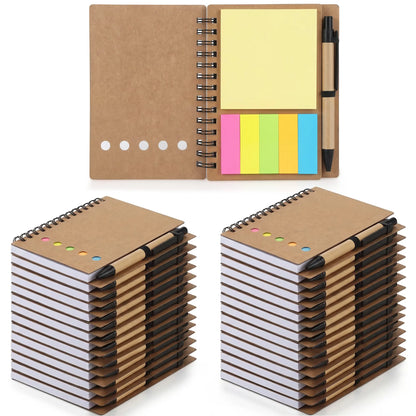 30-Pack Kraft Paper Mini Spiral Notebooks (the notebook), 60-Page 13x10 cm Pocket Notepads with Sticky Notes, Sticky Tabs, 5-Color Tabs & Free Pen, School Supplies Haul for Cute School Supplies,sohochic