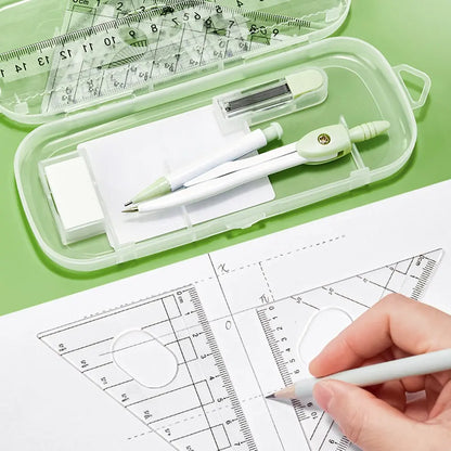 7pcs Compass Ruler Set for Elementary and Middle School Students, Exam Essential Tools, Includes Protractor Straightedge Triangle Board