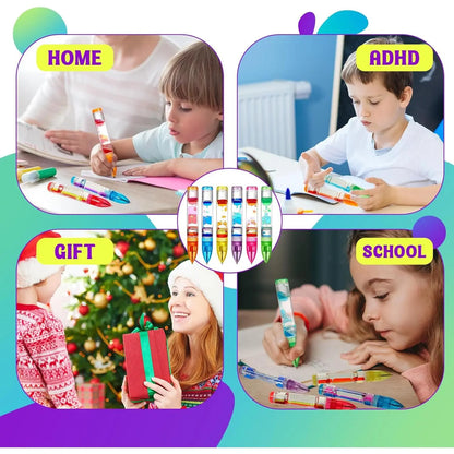 3/6 Pcs Pen Shape Fidget Timer Liquid Motion Bubbler Pens with Colorful Ink, Unisex Sensory Fidget Toys for Stress Relief, Office Desk Novelty Gifts (Vibrant Color)
