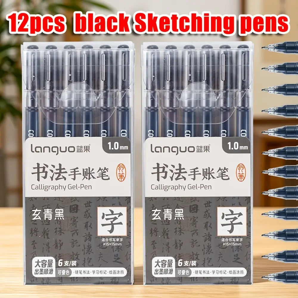 LANGUO 12PCS Black & White Gel Pens, 0.6mm & 1.0mm Fine Point Premium Ink Gel Pens, Ideal for Black Paper, Journaling, Drawing, Back to School, Art & Office Supplies