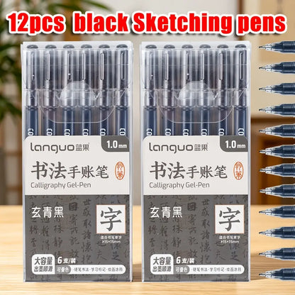 LANGUO 12PCS Black & White Gel Pens, 0.6mm & 1.0mm Fine Point Premium Ink Gel Pens, Ideal for Black Paper, Journaling, Drawing, Back to School, Art & Office Supplies